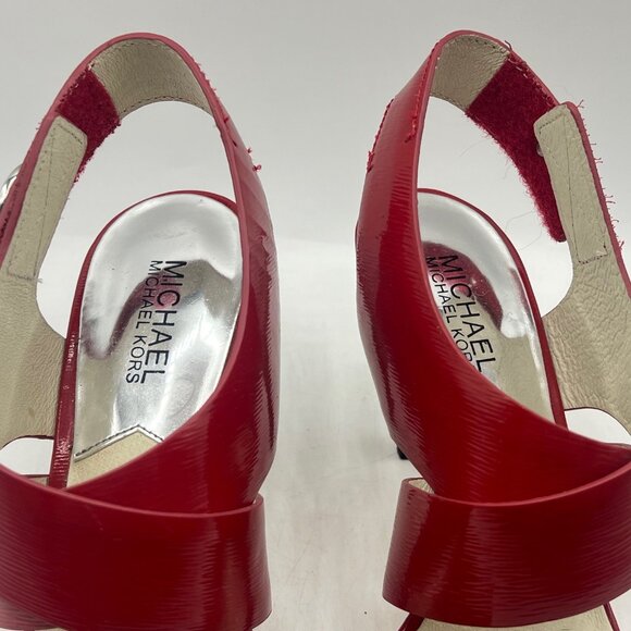 Michael Kors Size 7.5 Joselle Patent Leather Red Slingback Open Toe Heels - Picture 3 of 9